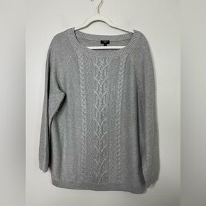 Talbots Light Gray cable knit Angora Hair Cotton Blend Crewneck Soft sweater 1X